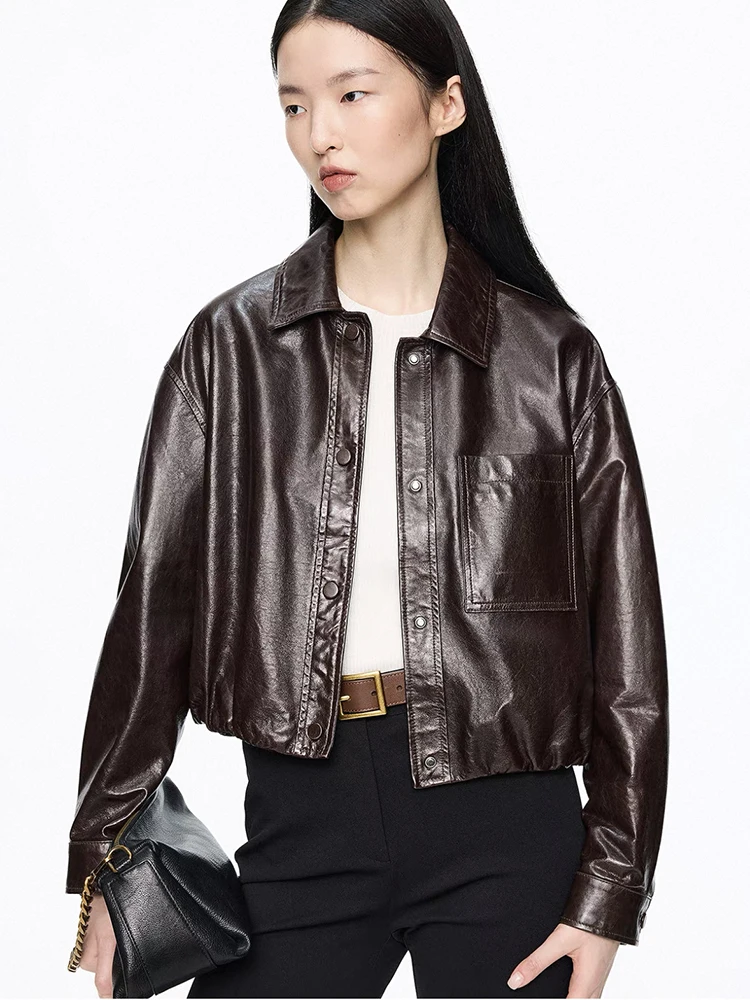 Hot Sale Women Spring Short Genuine Sheepskin Leather Jacket Coat Autumn Loose Real Leather Overcoat