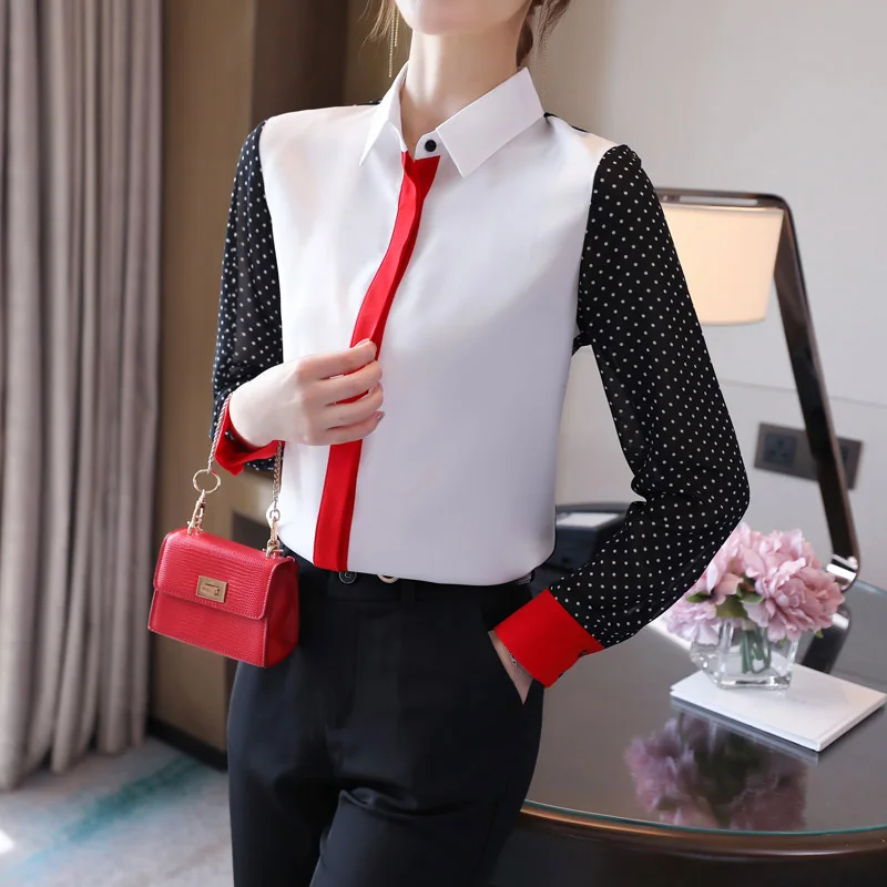 Office Lady Loose Fashion Lace Chiffon Shirts Spring New Striped Patchwork Simple Casual Blouse Women Clothing