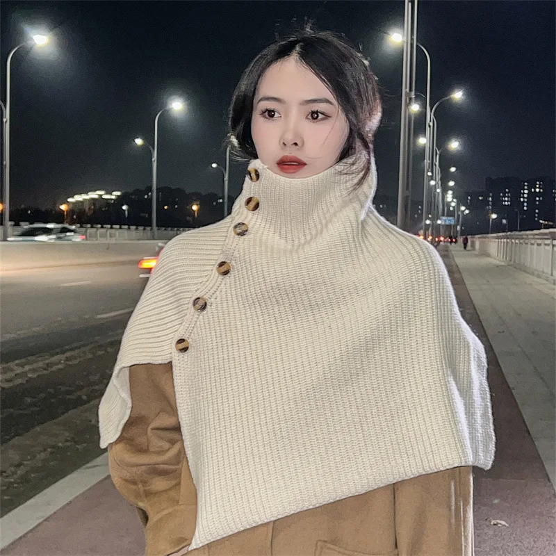 

23 New Wool Cover Buckle Scarf Shawl Women's Autumn And Winter Split High Collar Irregular Cape Scarf Thick Warm