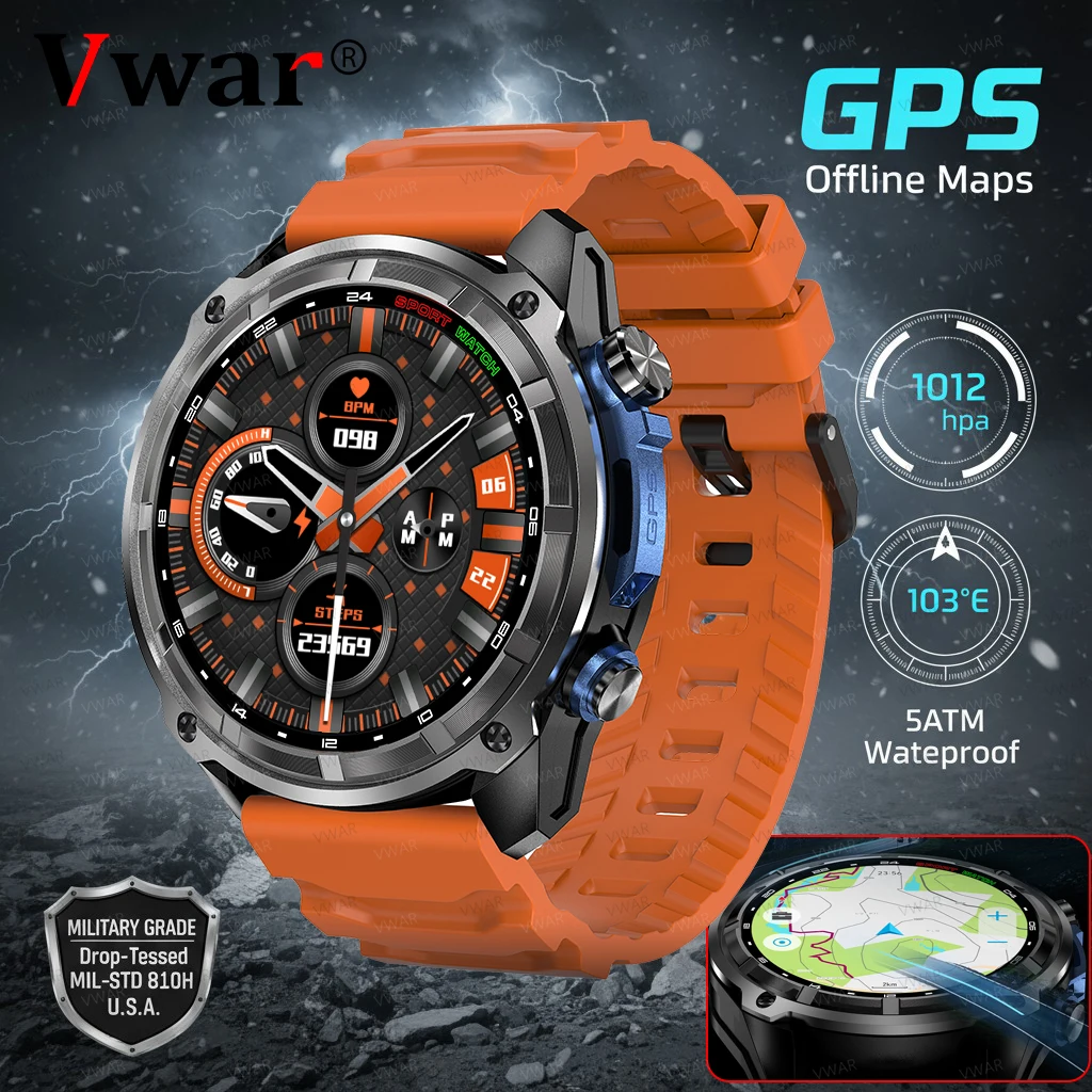 

2025 New GPS SmartWatch Offline Maps 4GB Memory Video Player Military Sports Smart bracelet Men 50m Swimming Waterproof Sapphire
