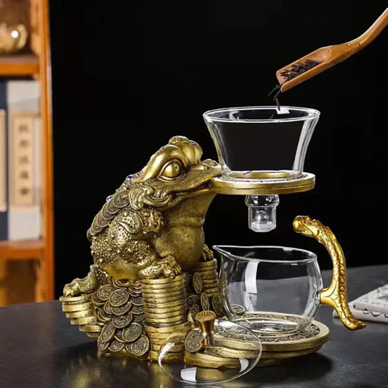 Creative Tea Toad Shape Teapot Automatic Tea Maker Pu\'er Oolong Teapot And Cup Set Heat-resistant Glass Teapot Holder Base