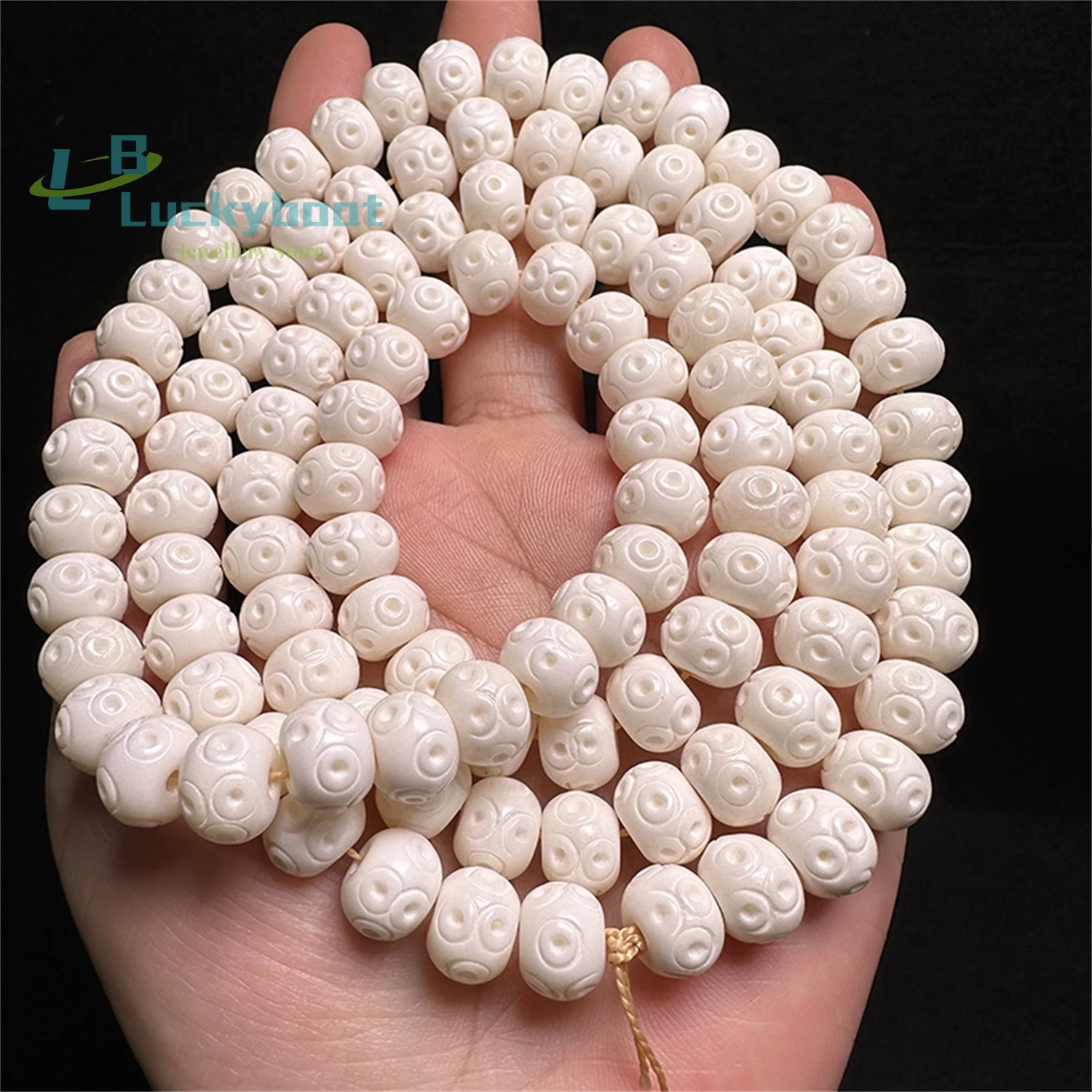 108 natural Tibetan deer bone handmade carved retro beads, white Road Tong auspicious Buddha beads, men\'s and women\'s jewelry