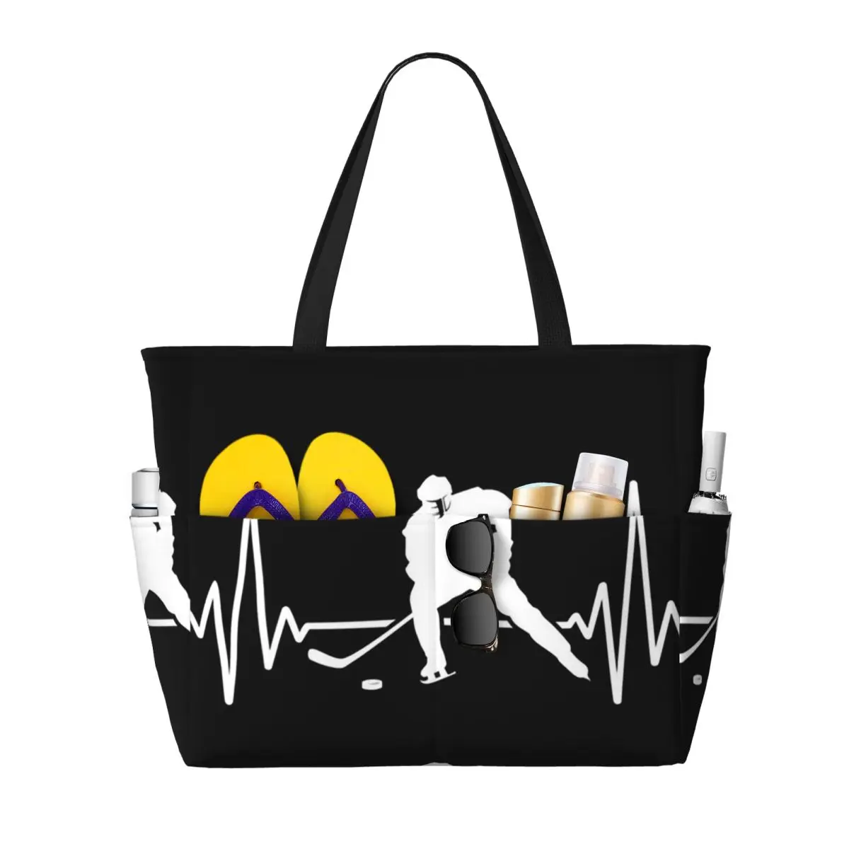 ไอซ์ฮอกกี้ฮาร์ทบีท, กระเป๋าโท้ทลายฮอกกี้ฮาร์ทบีท กระเป๋าใส่ของสำหรับเล่นกีฬา ยิม โยคะ กระเป๋าโท้ทขนาดใหญ่ กระเป๋าเดินทางสำหรับผู้หญิง กระเป๋าฟิตเนส