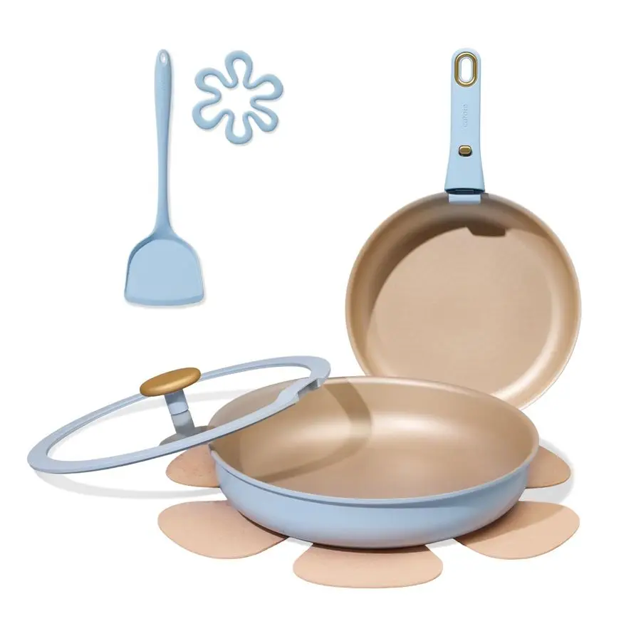 

Titanium Reinforced Nonstick Frying Pans Skillets 2 piece Set with Lids, NonStick Fry Pan Egg Pan with Detachable Handle, PFOS,