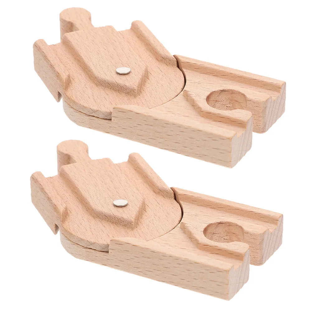 2Pcs Wooden Train Track Blocks for Kids DIY Railway Layout Set Enhances Fine Motor Skills Hand-Eye