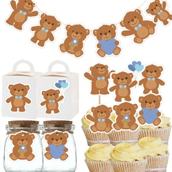 Cartoon Bear Paper Cupcake Toppers Hanging Labels for Kids Bear Happy Birthday Party Cake Decoration DIY Gifts Wrapping Supplies