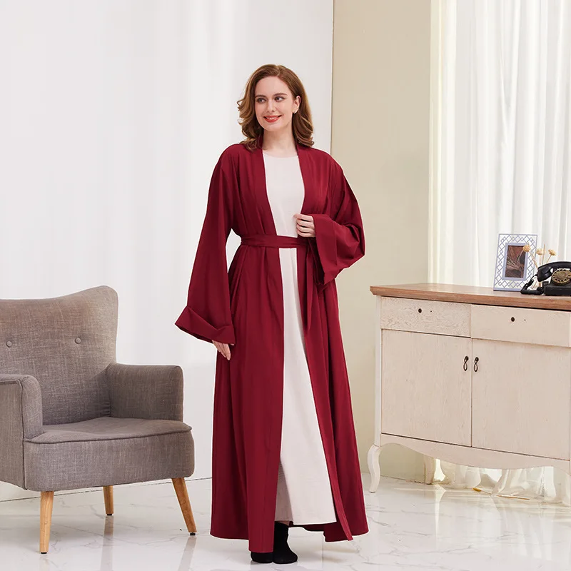 سترة كيمونو برباط للنساء عبايات كيمونو متواضعة إسلامية مغربية دبي موضة غير رسمية مفتوحة عباية ساتان كوربان عيد الأضحى 2024