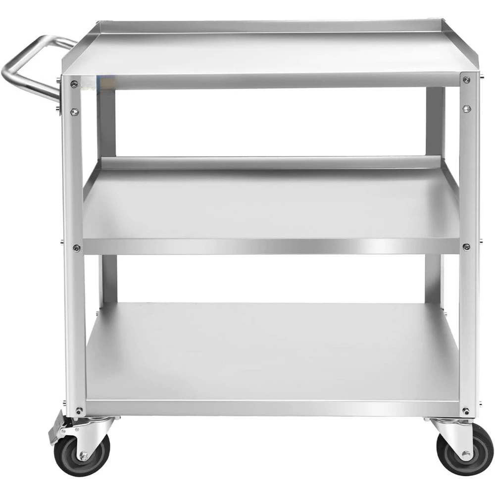 3-layer stainless steel multifunctional vehicle with handles and wheels for restaurants, commercial heavy-duty rolling vehicle