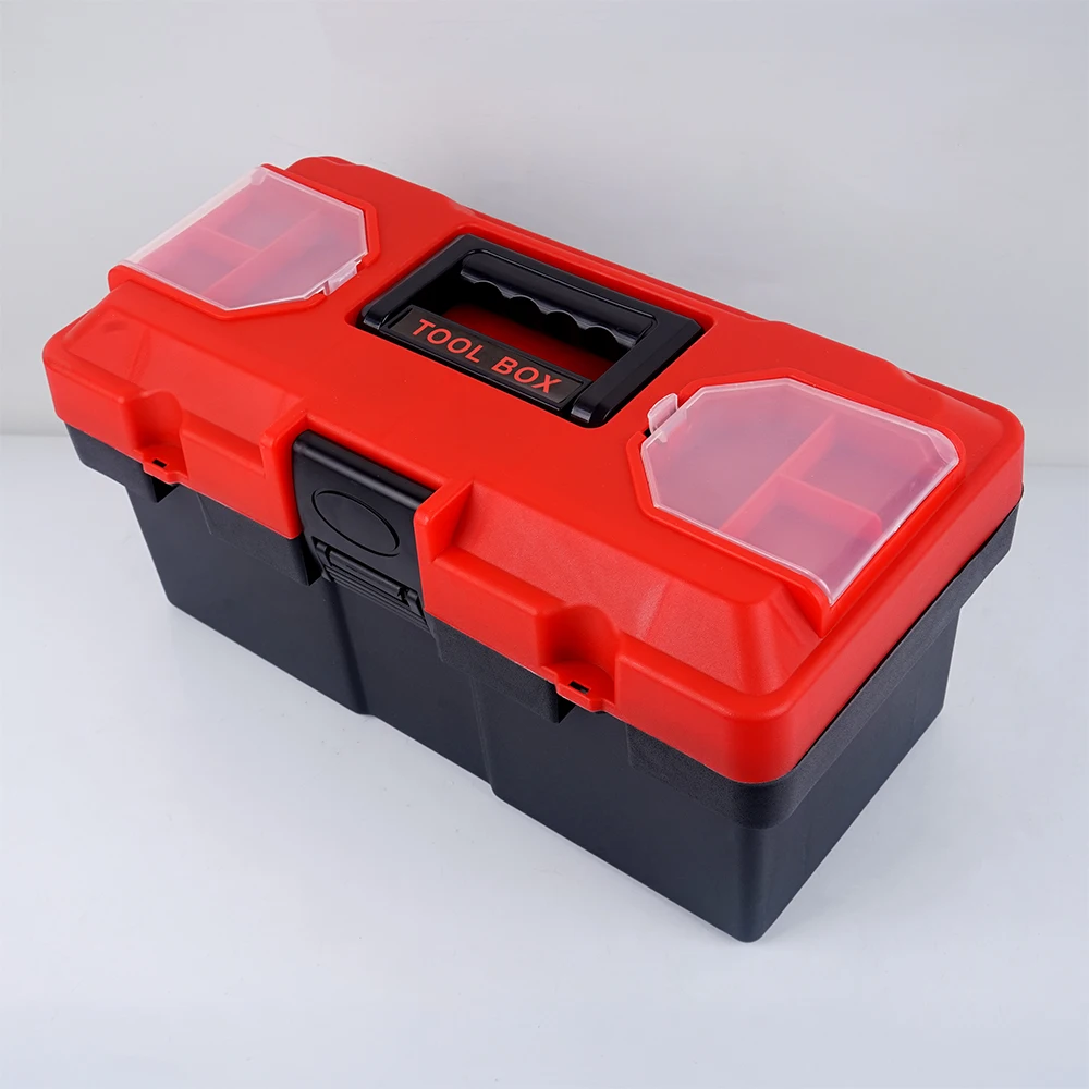 14.6 Inch Multifunctional Toolbox with Handle, Transparent Top Compartment for Sorting, Dual-Layer Storage, ABS Latches