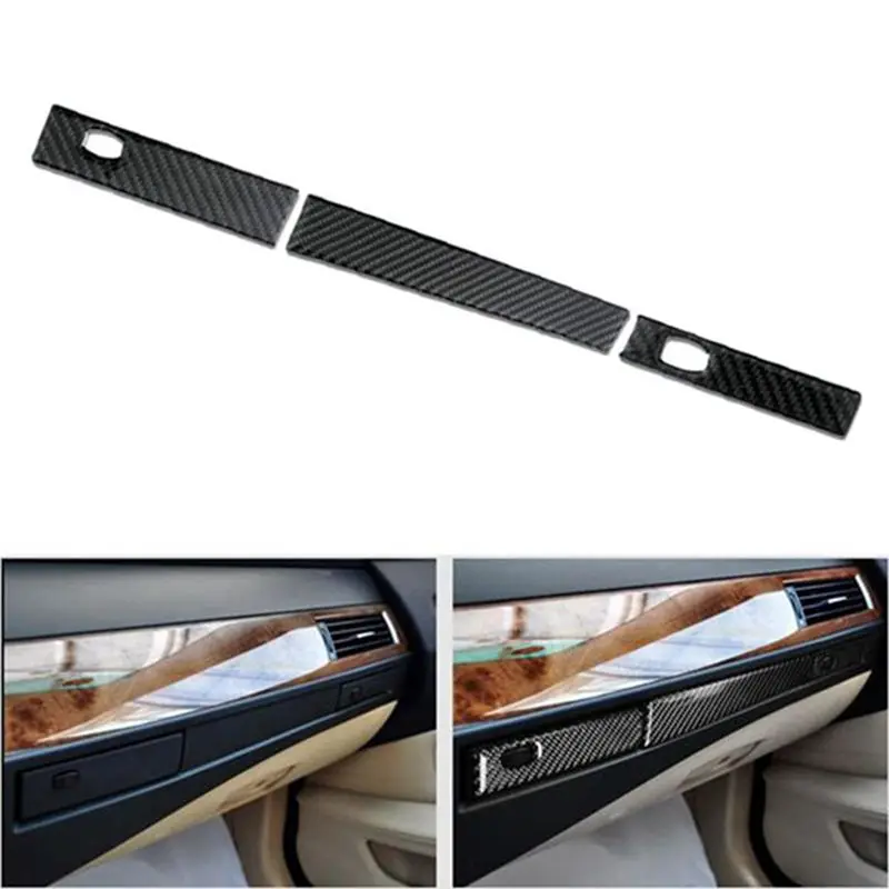 AC15 3Pcs Car Carbon Fiber Co-Pilot Water Cup Holder Frame Decoration Cover Trim for BMW 5 Series E60 2005-2010 LHD