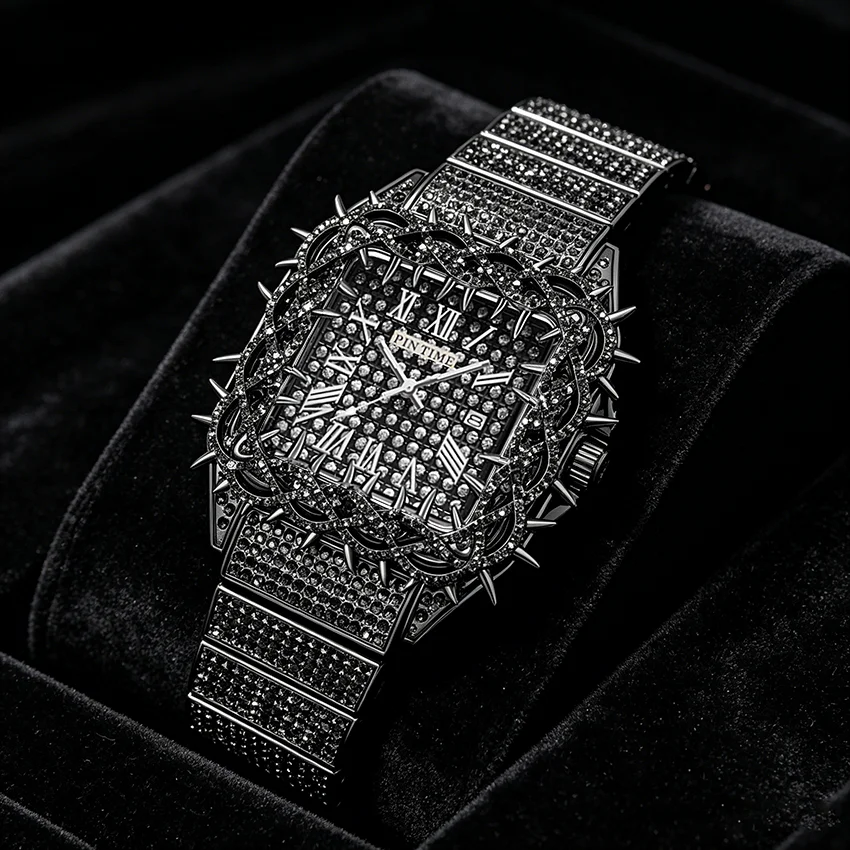 Shine Luxury Hip-Hop Diamond Watch with Emeralds for Men Replica Czech Stone Inlaid Waterproof Gold Watch שעוני יוקרה