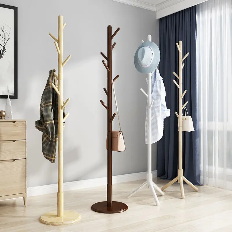 Solid Wood Furniture Standing Coat Rack Vertical Floor Hanger Household Simple Wardrobes Bedroom Dormitory Hanger Clothes Rack