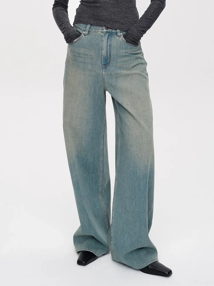 Dave&di 2025 Spring/summer Casual Retro Washed Distressed Stone Washed New Elastic Fabric Silhouette Denim Jeans