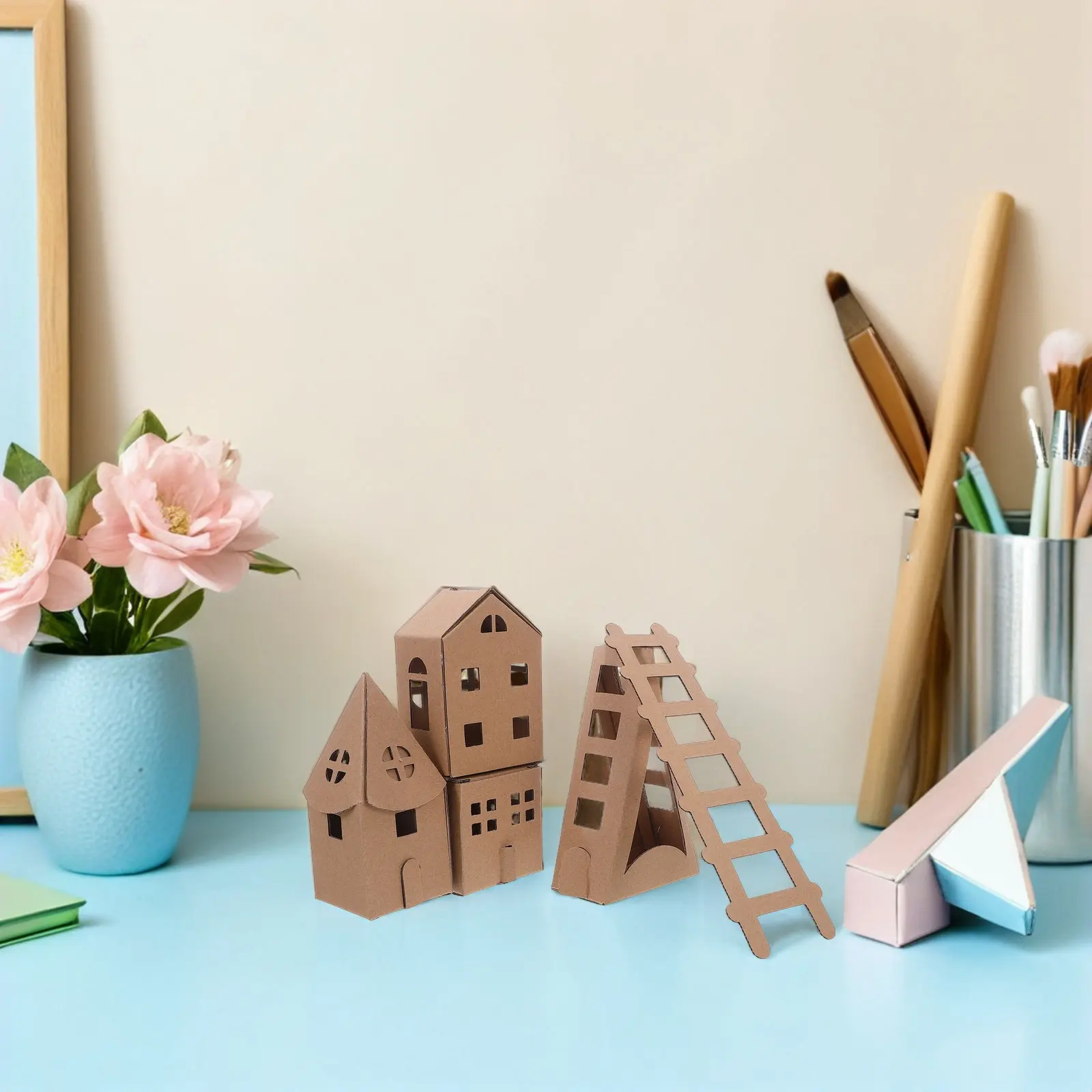 1 Set de Kit de Casa de Cartón en Miniatura para Ensamblaje DIY, Manualidades Seguras y Divertidas para Niños, Área de Juego Decorativa, Casa de Juegos de Cartón para Niños