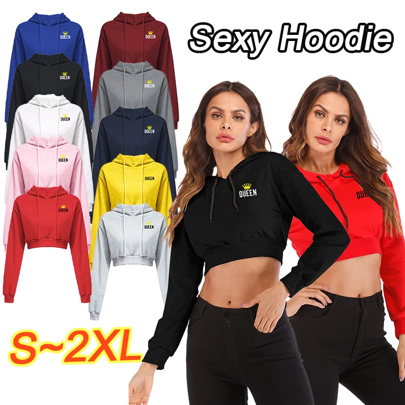 

2023 Women's Long sleeved Hoodie Popular Open Umbilical Top Women's Fashion Print Open Umbilical Hoodie Pullover