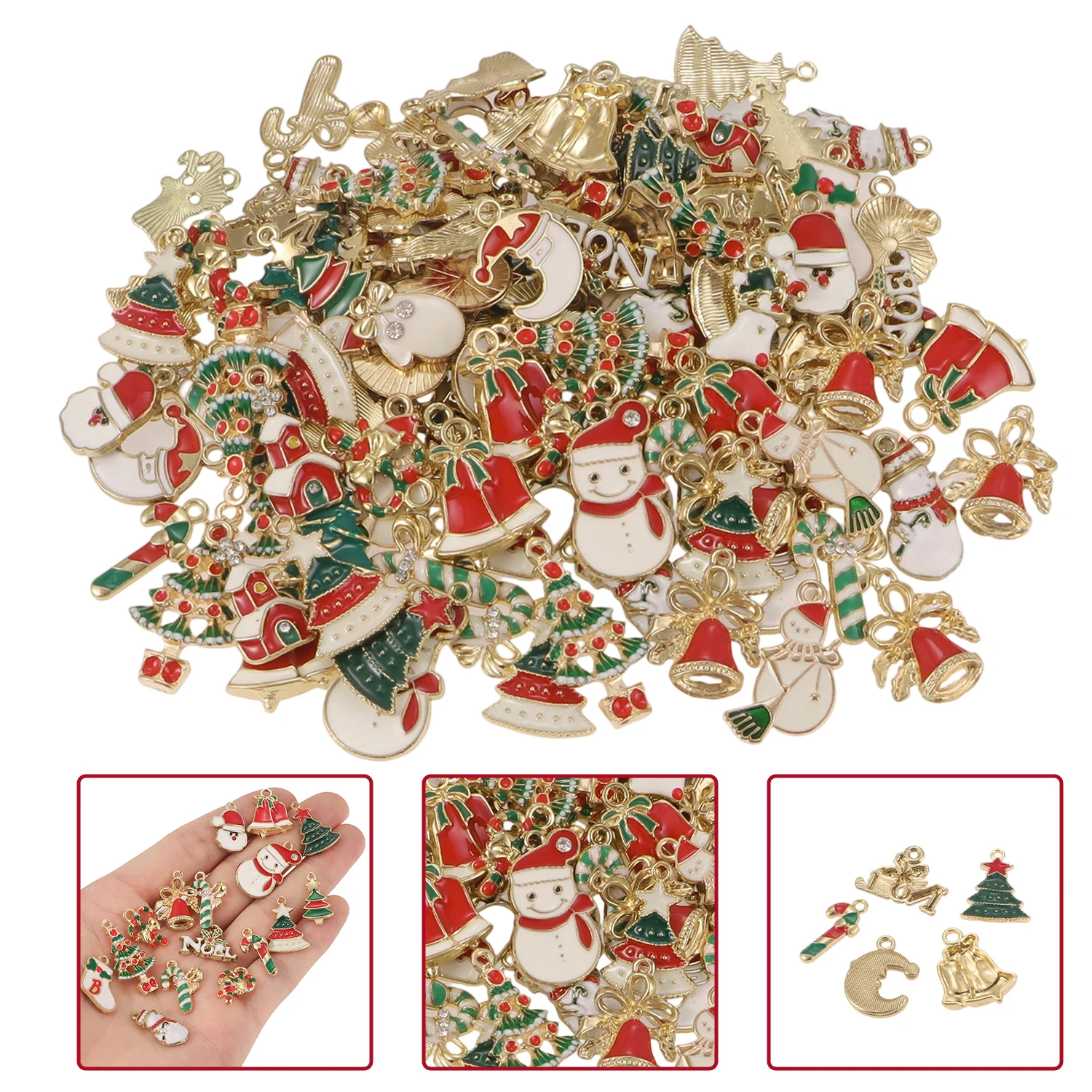 

50/100pcs 1-2cm Mix Christmas Decoration Pendants Surprise Gift Christmas Tree Snowman Bell Mini Crafts Party Decor Accessories