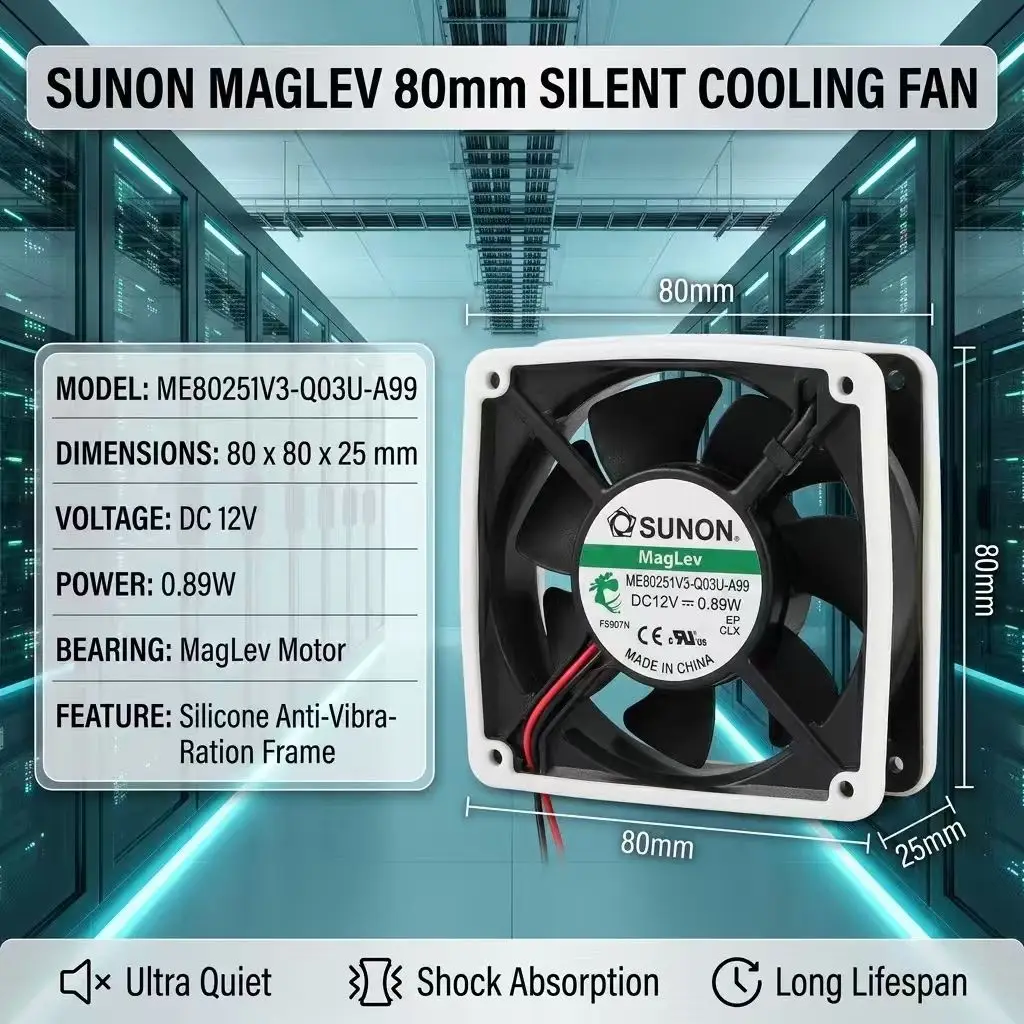 For SUNON ME80251V3-Q03U-A99 80mm 8025 DC 12V 0.89W MagLev Silent Cooling Fan Silicone Anti-Vibration Frame PC Server Cooler Fan