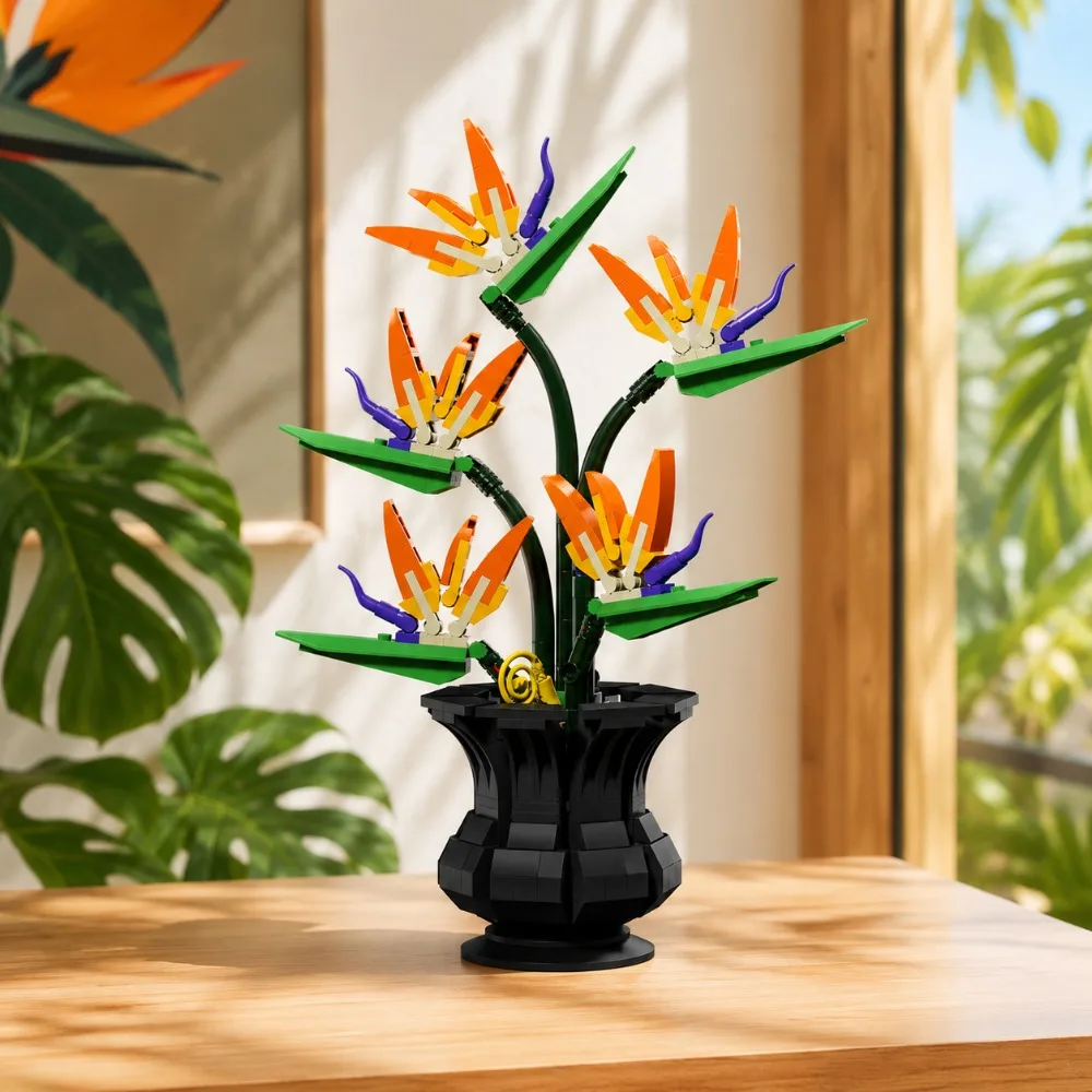 MOC Creative Bird of Paradise Plant Bouquet Building Blocks 451PCS Flower Model DIY Brick Toy Desktop Decor Valentine Gift Girls
