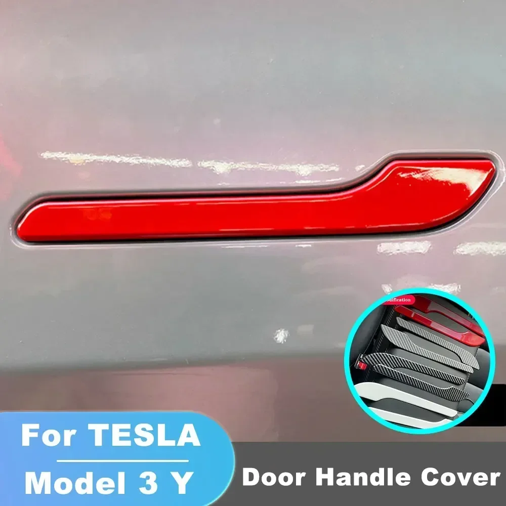 4Pcs/Set For Tesla Model 3 Y Carbon Fiber ABS Styling Premium Durable Accessories Model3 2021 Car Door Handle Cover Protector