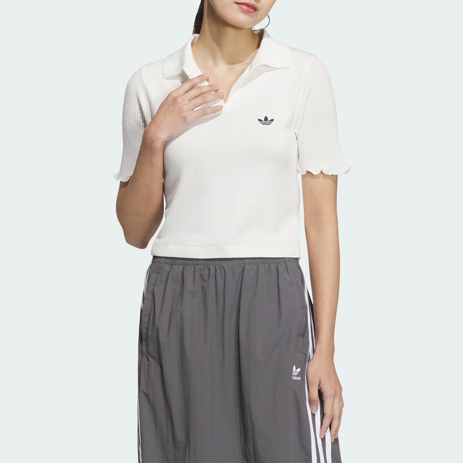 Adidas Authentic Three Leaves Women's Knit Sports Short Sleeve POLO Shirt JC7858