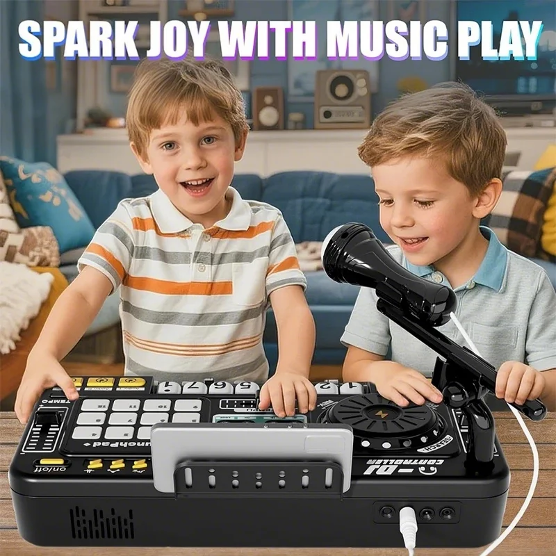 Kid DJ Mixer with Microphone Electronic Piano Keyboard Bluetooth DJ Turntable Controller Musical Instrument Kid Birthday Gift