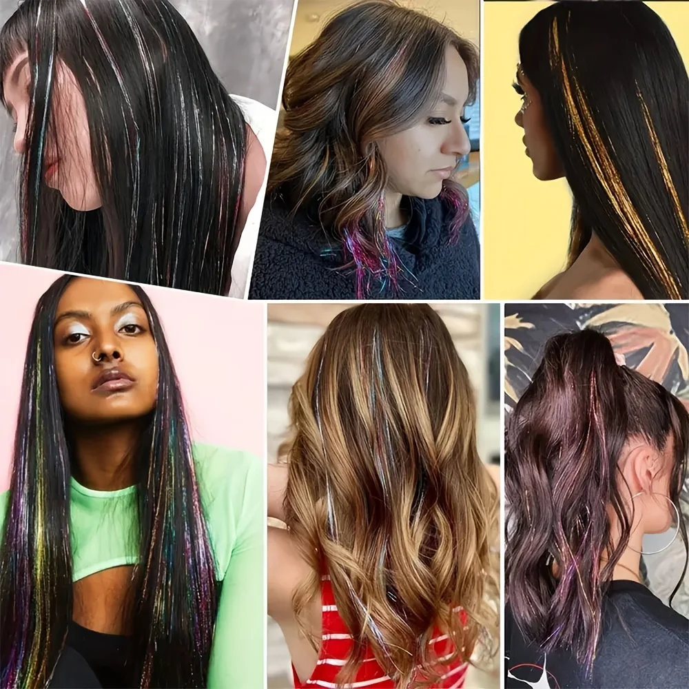 Extensiones de pelo largo y liso brillante para mujer, pelucas sintéticas de ganchillo, trenzadas de arcoíris Y2K, accesorio para el cabello para fiesta de cosplay, 44 pulgadas