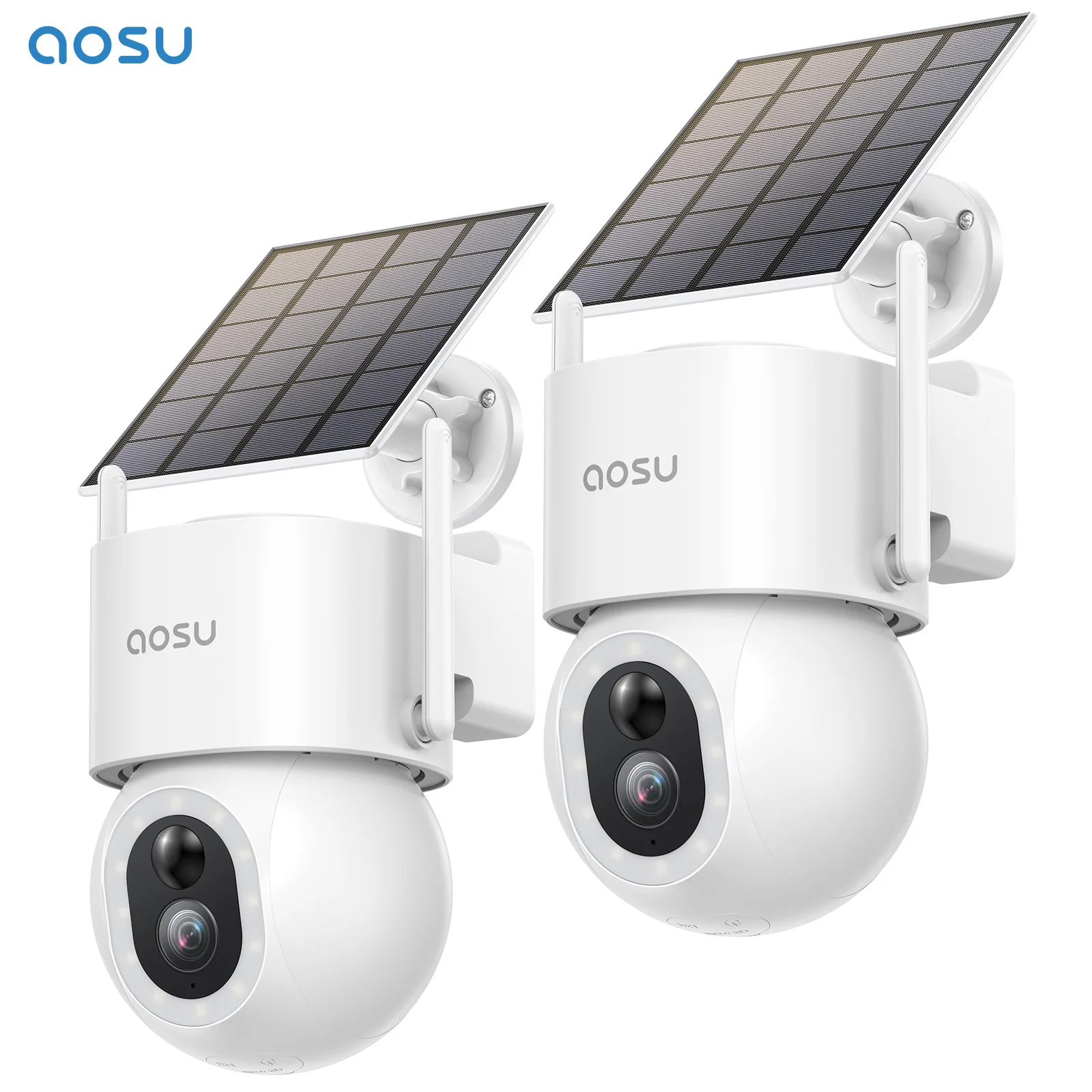 AOSU 5MP 9200mAH PTZ Solar Camera System 2 Cam Kit Wireless Outdoor AI Detection Color Night Vision 2-Way Audio CCTV Camera Set