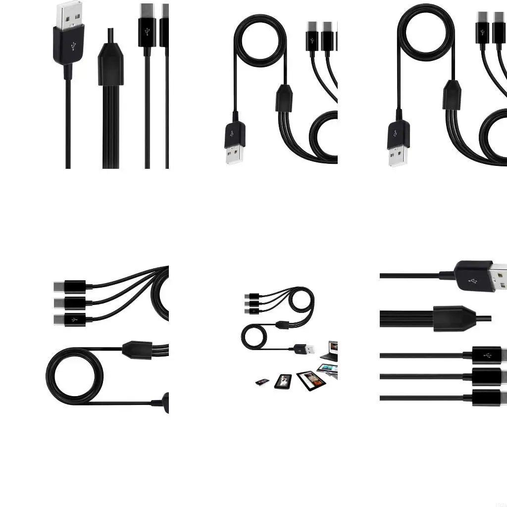 193A USB2.0 Type A Male to 3 Type C Male Data Connector Cable Sync Power Cable Splitter for Phone High Speed