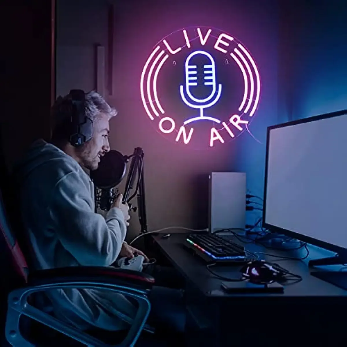 

Live on Air Неоновый свет Светодиодная неоновая вывеска для комнаты мальчика Украшение игровой комнаты Гостиная Студия Офисный декор Подарки для ребенка