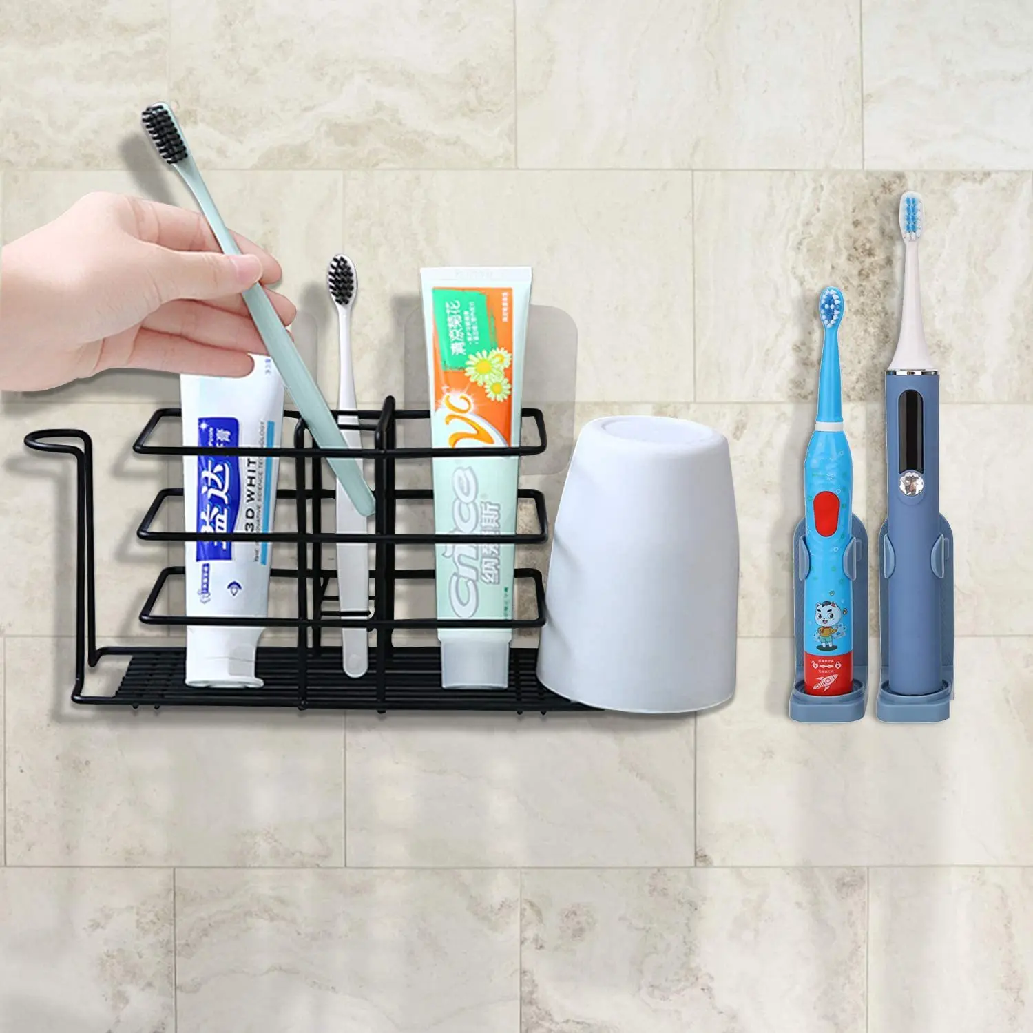 

Wall Mounted Toothbrush Storage Rack in Bathroom, No Punching Mouthwash Cup Storage Rack, Storage Rack Bathroom Accessories