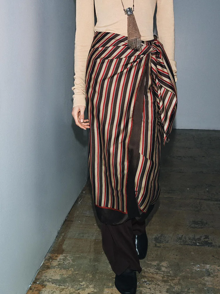 

Sweet Faionable Striped Wrap Skirt Women's New Arrival Winter 2025 Mid-Waist Versatile Ele T Dr Ethnic Stage Cos...