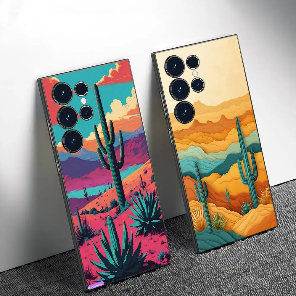 

Desert And Cacti Art Phone Case For Samsung Galaxy S25 S24 S22 S23 Ultra S21 S20 Plus Frosted Full Soft Case