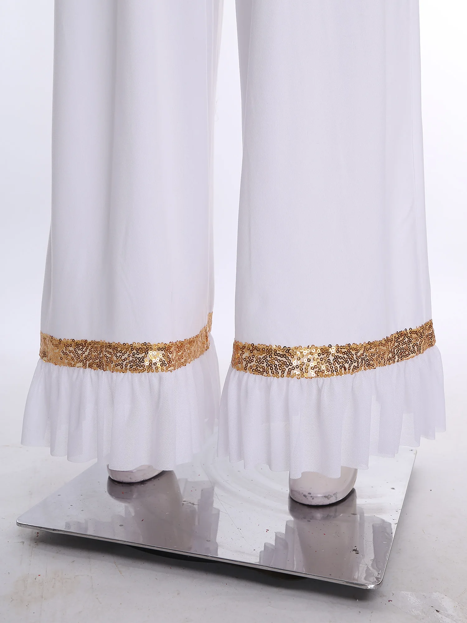 Combinaison de danse lyrique pour femmes, Costume liturgique de chorale de culte d'église, manches longues, paillettes brillantes, pantalon à jambes larges, body