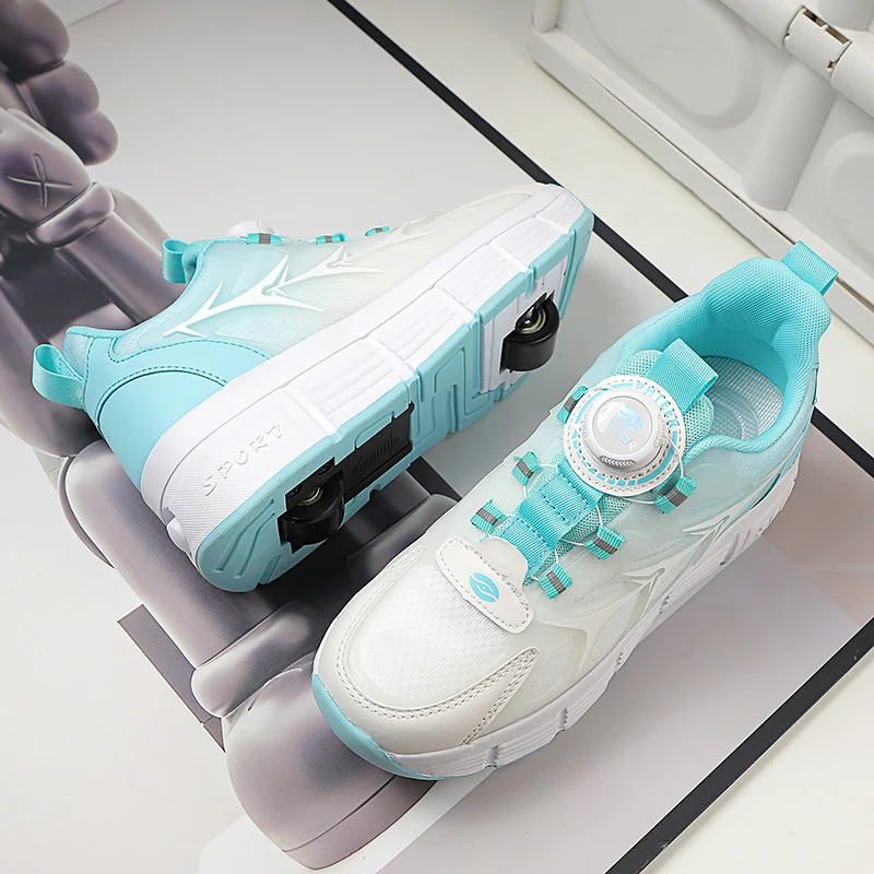 

Girls' 2025 Spring & Autumn Wheel Shoes: New Rotating Buckle Light-Up Sneakers & Roller Skates
