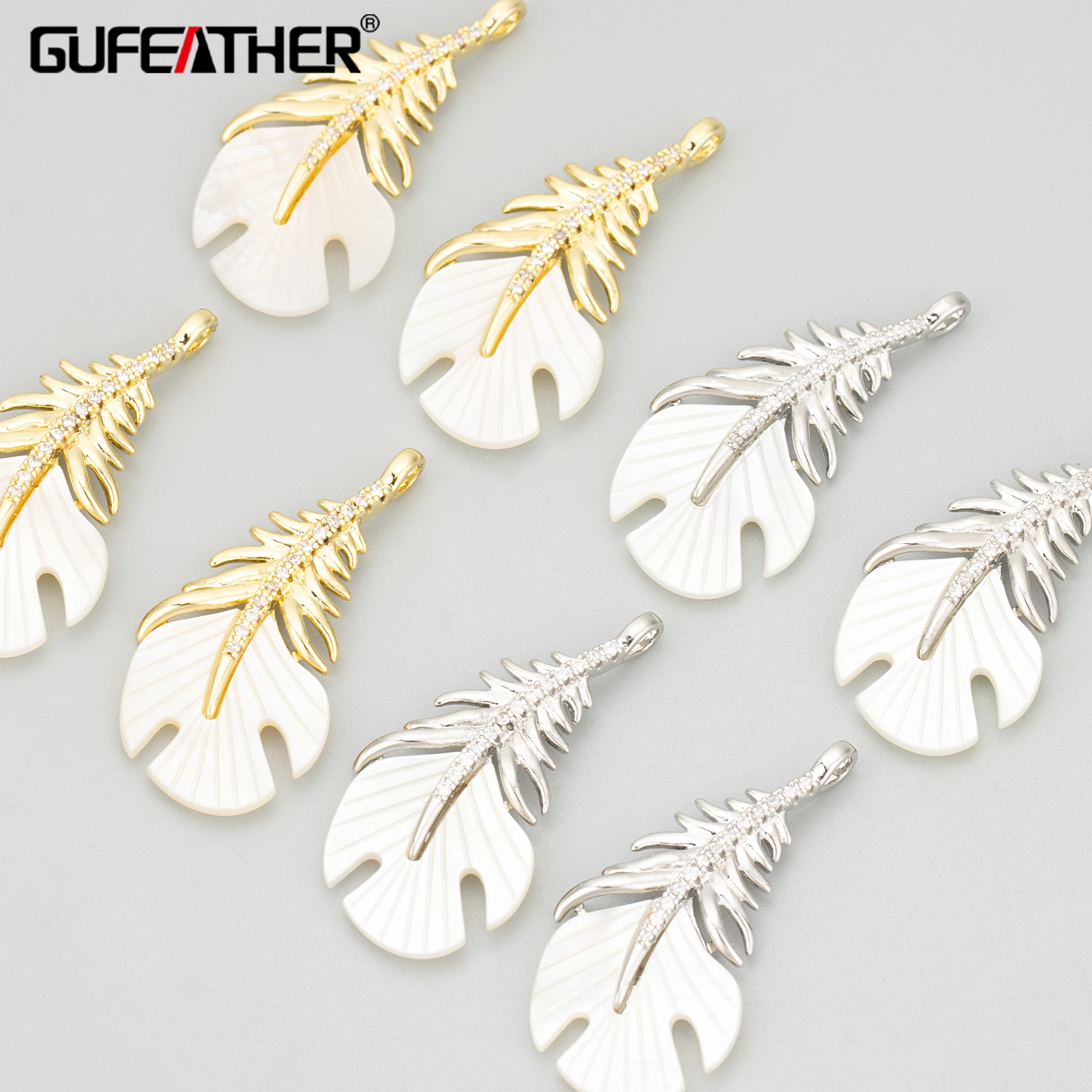 GUFEATHER MF44,jewelry accessories,18k gold rhodium plated,copper,natural shell,charms,jewelry making,diy pendants,one piece/lot