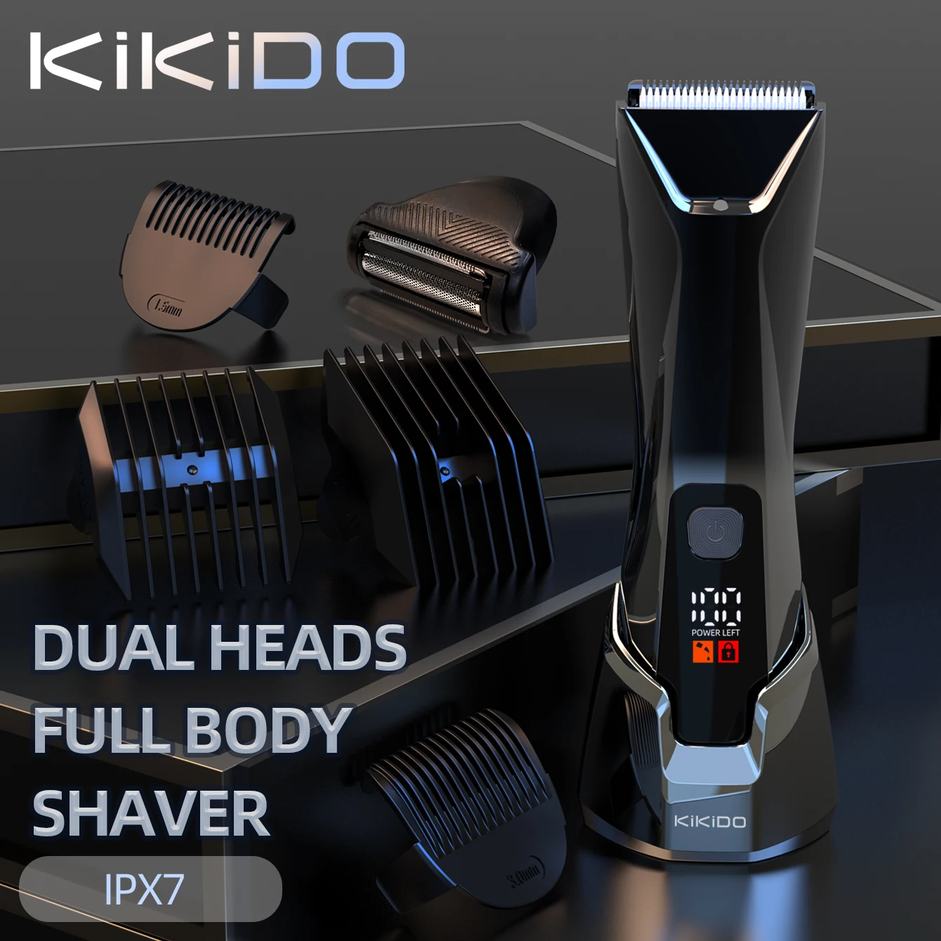 KIKIDO Full Body Hair Trimmer Electric Hair Clipper Type-c Rechargeable Hair Shaver Machine IPX7 Waterproof 6500rpm KK-6010B