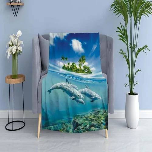 Else Carpet Else Blue Dolphins Tropical Island Wellsoft Pattern 3D Tv Blankets