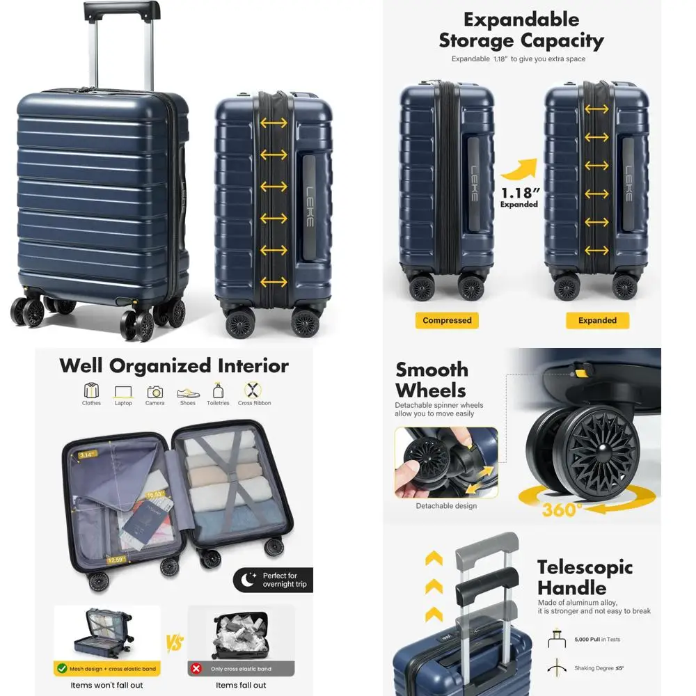 

18-дюймовый расширяемый жесткий чемодан с одобренным авиакомпанией, с замком TSA и легкими спиннерными колесами для путешествий