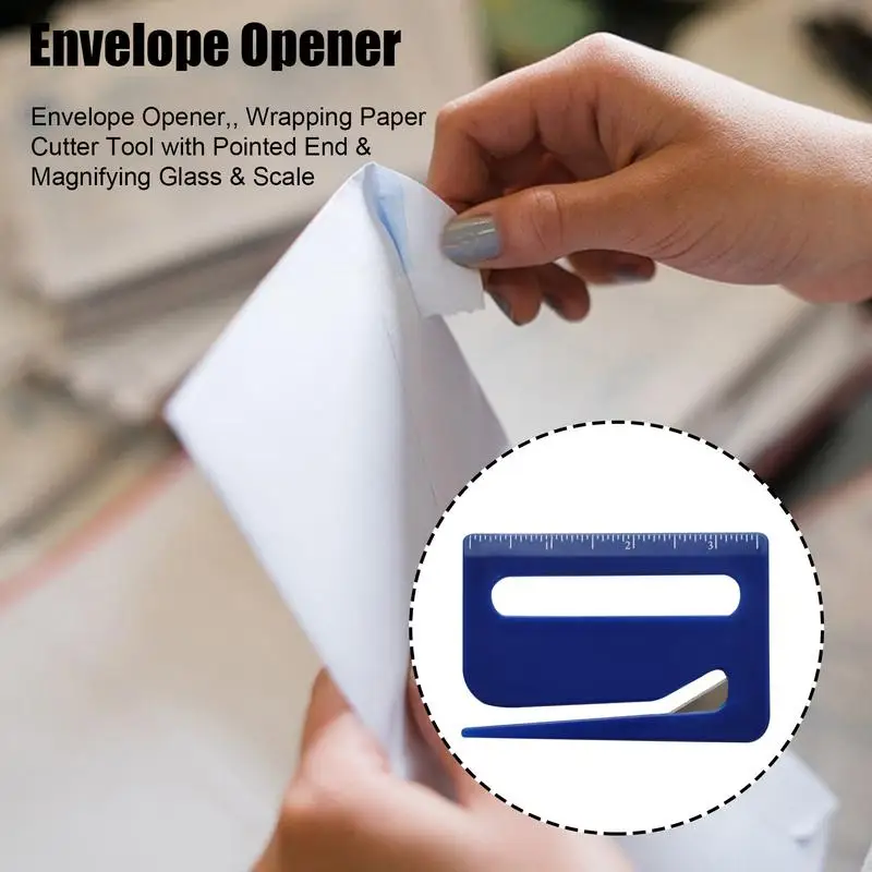 1PCS Letter Opener Envelope Mail Slitter With Razors Wrapping Cutter Box Opener With Pointed End, Magnifying Glass, Ruler