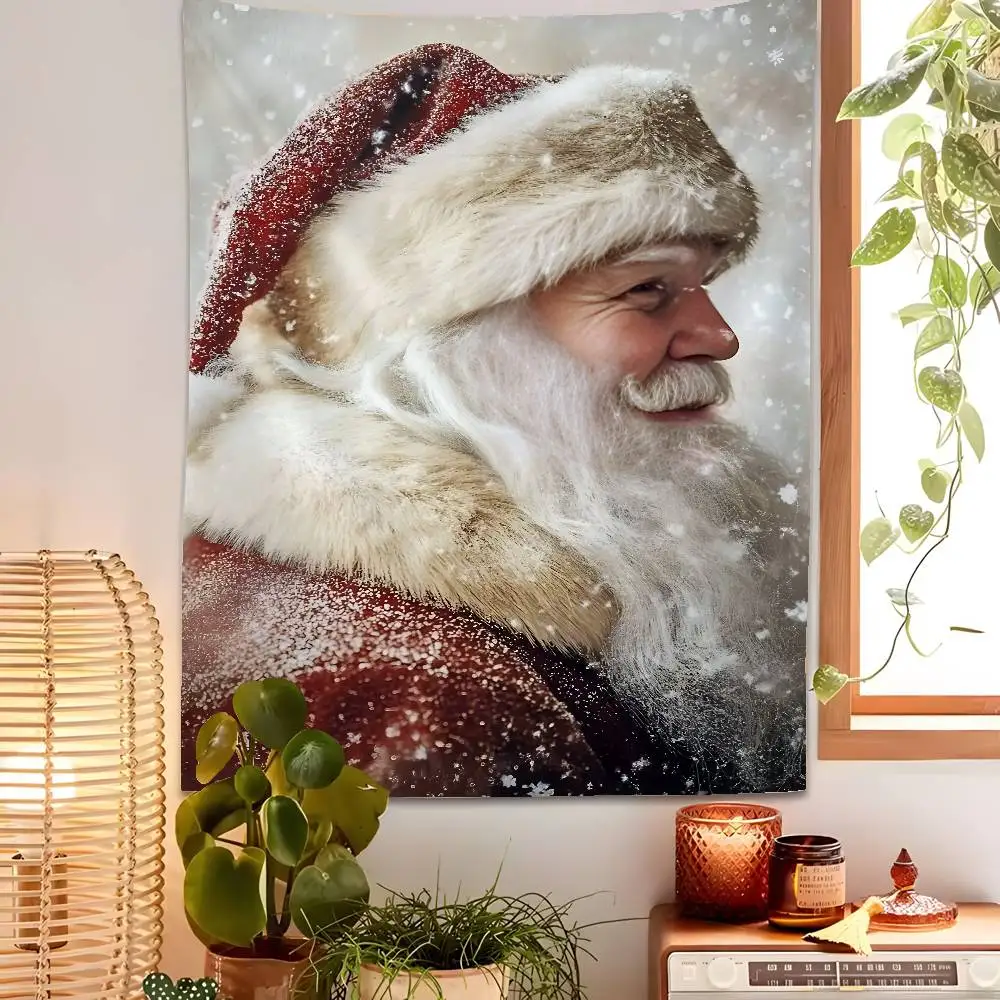

Santa Claus Christmas Retro Tapestry Bedroom Living Bar Garden Outdoor Microfiber Festival Decoration Background Art Banner