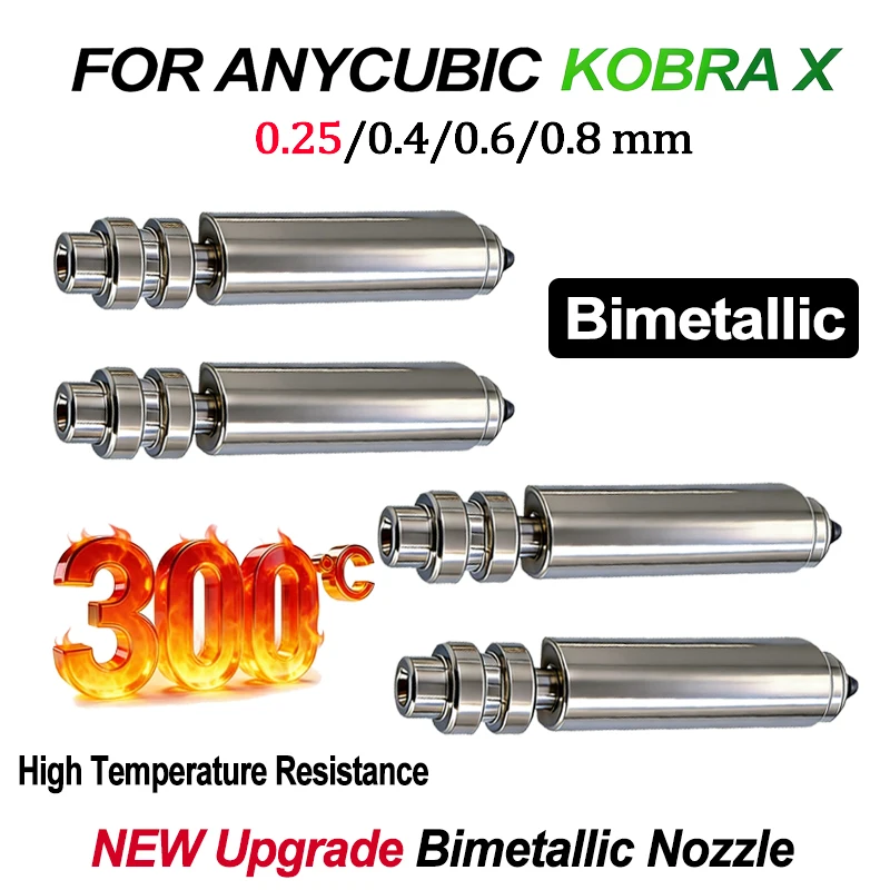 Upgrade For Anycubic Kobra X Hotend Bimetallic Nozzle 0.25/0.4/0.6/0.8mm One-piece nozzle For Anycubic Kobra X 3D Printers Parts