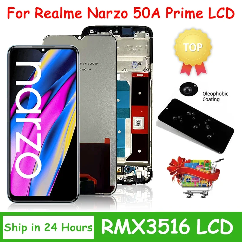 

6.6" IPS LCD For Oppo Realme Narzo 50A Prime RMX3516 LCD Display Touch Screen Digitizer For Realme Narzo 50a Prime LCD Frame