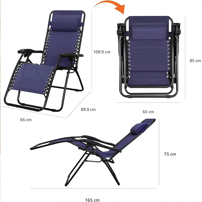 Leisure Folding Recliner Set, Waterproof Breathable Premium Fabric, with Comfort Pillow & Cup Holder, Ideal for Beach Pool Patio