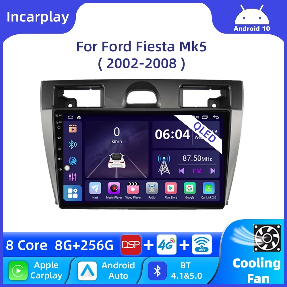 

9" QLED Car Multimedia Radio Video Palyer For Ford Fiesta Mk5 2002 - 2008 Carplay Android Auto GPS Navigation Head Unit Netflix