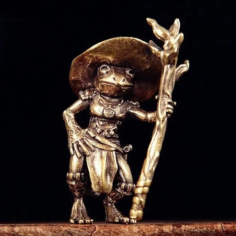 Solid Brass Frog Wizard Figurine Fantasy Toad Mage Mini Statue Retro Metal Art Sculpture Desk Home Decor Collectible Gift