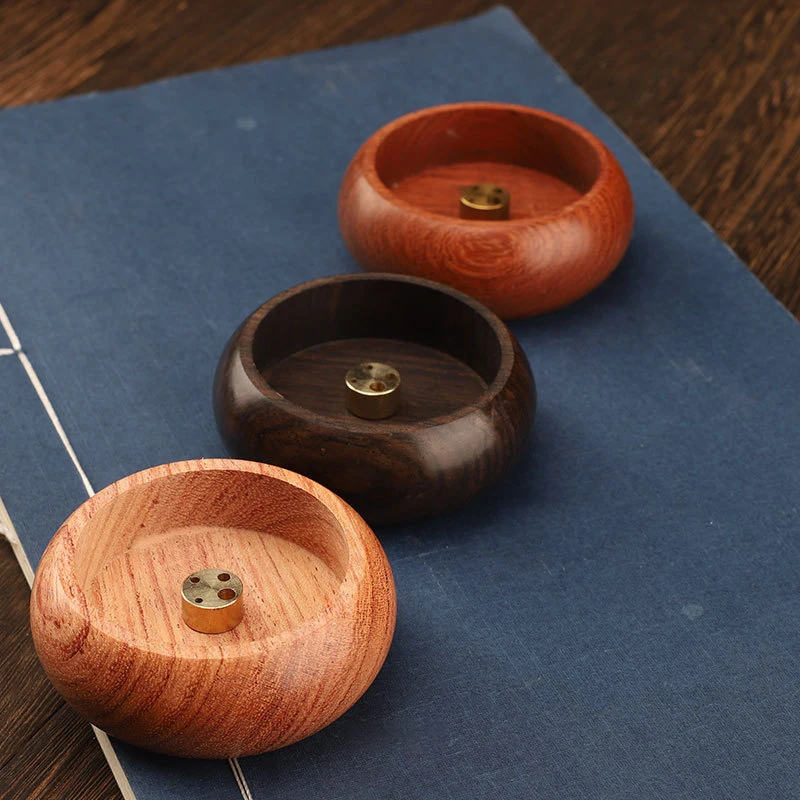 4 Holes Rosewood Incense Burner Stick Holder Bowl Shape Censer Home Decoration