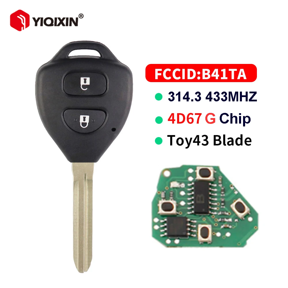 YIQIXIN 2-przyciskowy pilot samochodowy 314.3 433Mhz z chipem 4D67 G do Toyota Hiace Yaris Hilux Vigo Innova Corolla RAV4 FCC B41TA B41TH