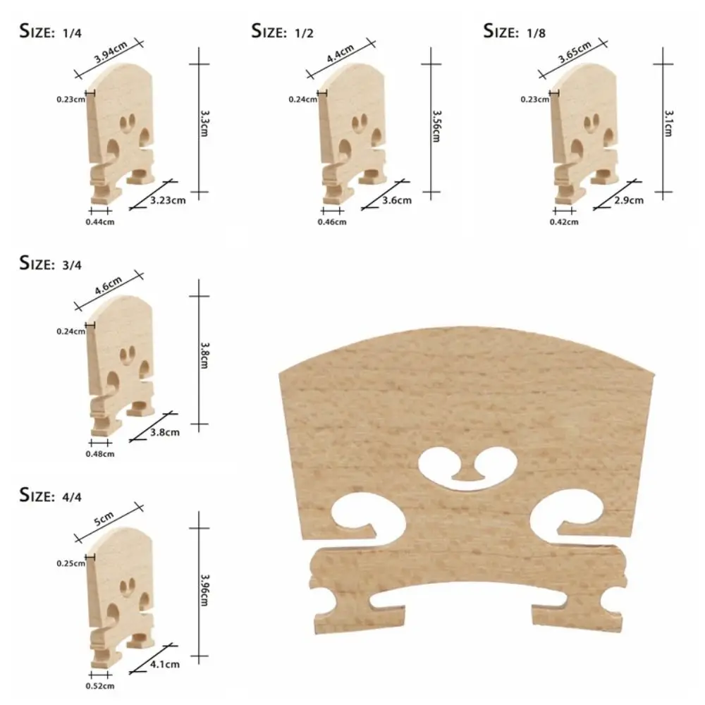 Puente de violín profesional, tamaño 4/4-3/4-1/2-1/4-1/8, cuerdas de violín de madera de arce, pieza de puente, herramientas, accesorios para instrumentos, 1 ud.