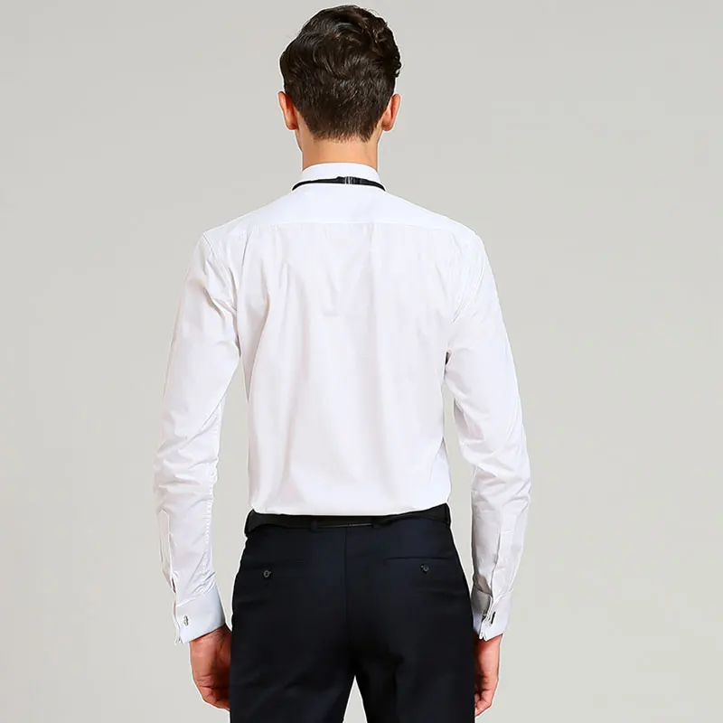 New 6XL plus size tuxedo shirt men's long sleeve French cuffs Groom wedding banquet performance dress no ironing solid color