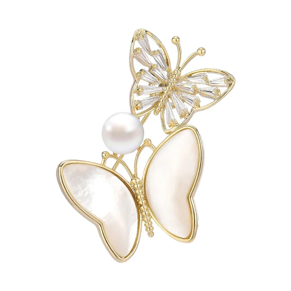 Women's Jewelry Shell Butterfly Brooch Crystal Zircon Inlaid Wedding Banquet Gift Female Clothing Accessories Lapel Pins